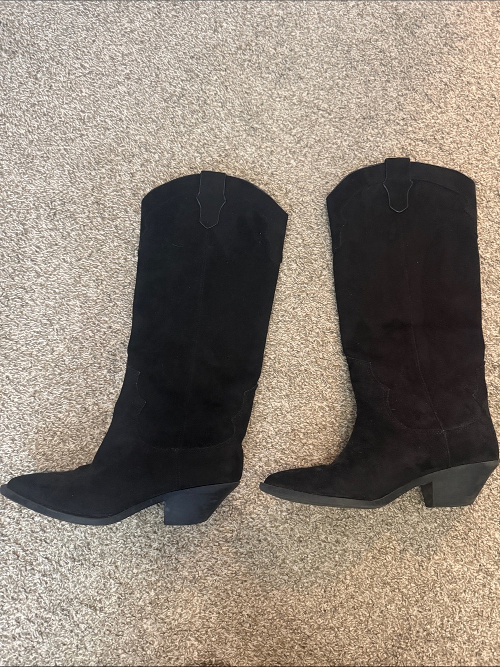 H&M Black Suede Mid-Calf Western Heeled Boots